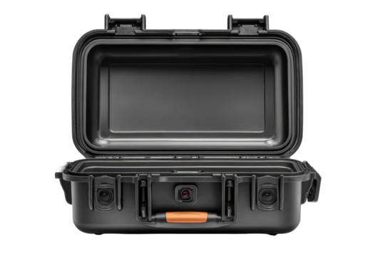 Open hard case, black, with orange handle