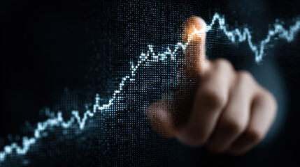 Business growth data analysis financial success technology digital interface upward trend investment analytics market research innovation finger touching graph progress statistics visualization