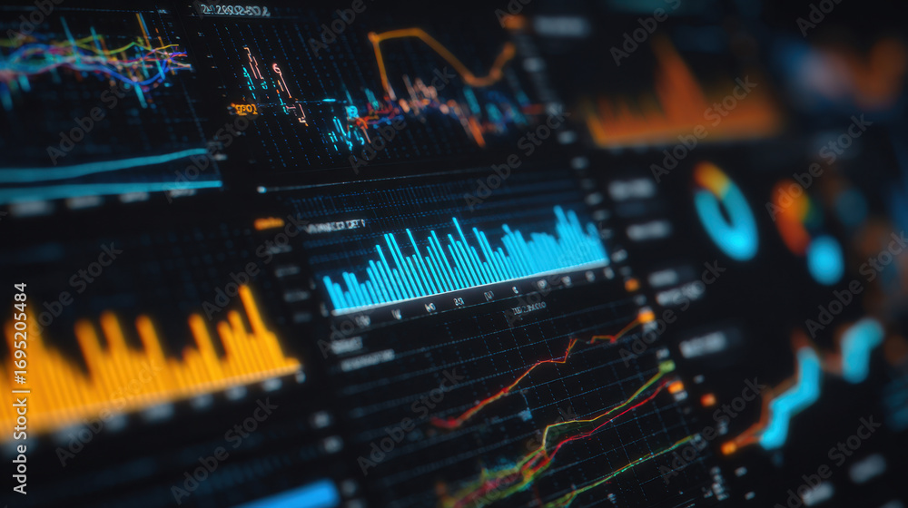 Aufkleber data visualization tools display various financial charts and graphs, showcasing trends and statisti