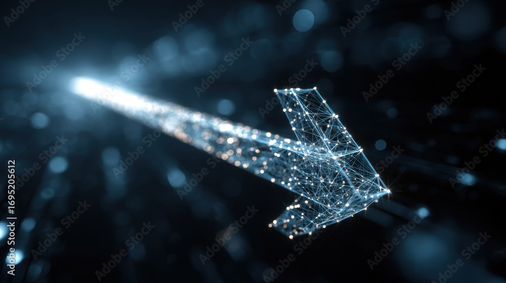 Poster digital arrow composed of interconnected lines and dots, symbolizing direction and progress in futur