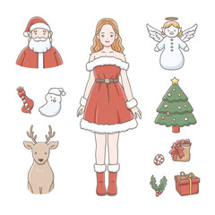 Fototapeta premium クリスマスキャラクターのイラストセット