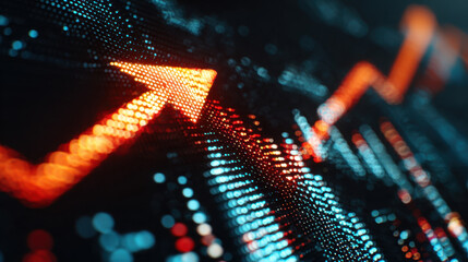 Digital graph showing upward trend financial growth data visualization stock market technology abstract background investment analytics business finance upward arrow glowing lines market analysis