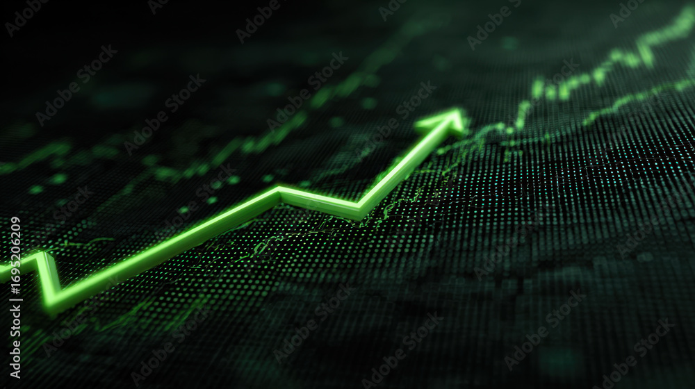 Poster digital representation of rising graph line, symbolizing growth and success in finance or data analy