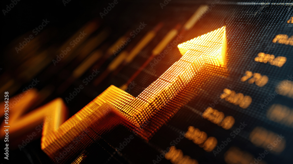 Poster digital graph showing upward trend financial growth stock market investment analysis data visualizat
