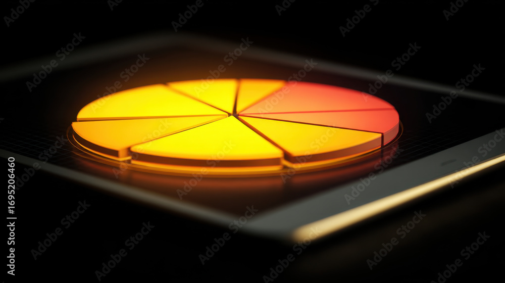 Aufkleber vibrant pie chart with orange and yellow segments displayed on tablet screen, symbolizing data visua