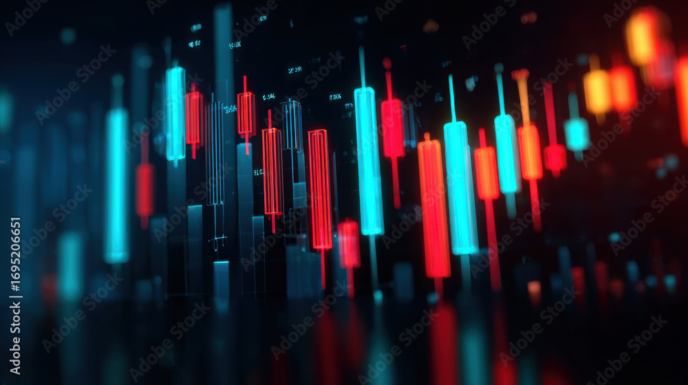 Aufkleber digital financial chart with colorful candlestick patterns representing market trends and data analy