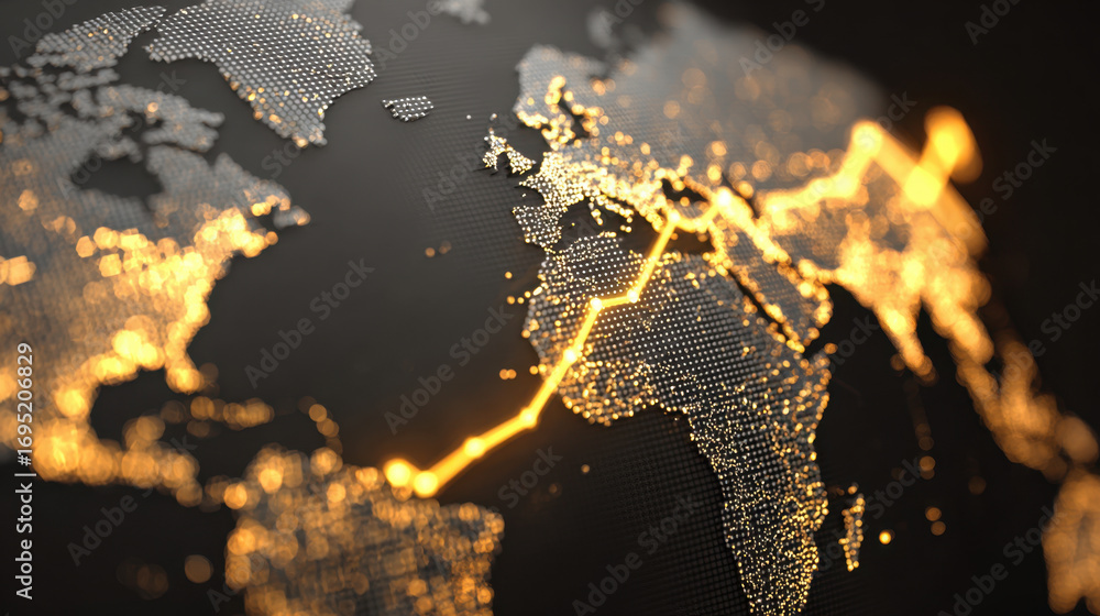 Poster detailed map of europe and africa is depicted, showcasing network of glowing lines that represent co