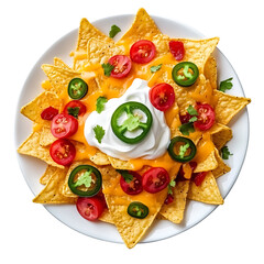 Colorful Nachos Topped with Salsa, Jalape�os, and Sour Cream