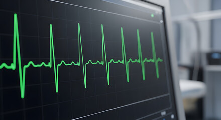 Close-up of screen showing heartbeat pattern, focus on detail, blurred background