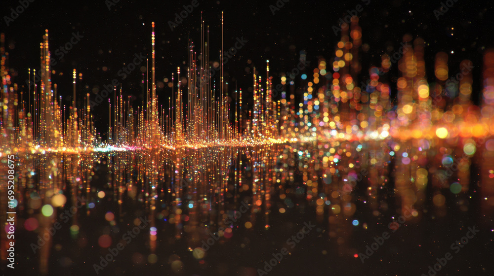 Poster vibrant abstract representation of colorful light particles creating dynamic visual effect. shimmeri