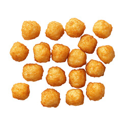 Golden, crispy tater tots arranged in a scattered pattern