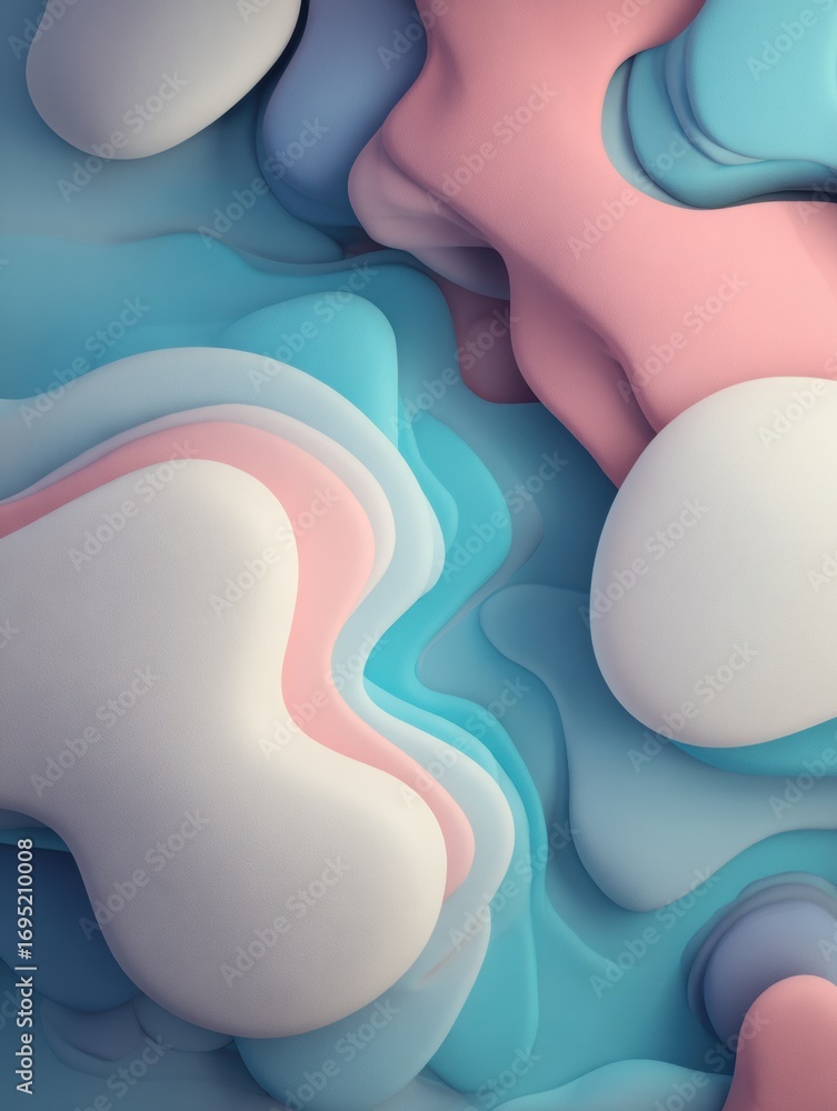 Poster abstract shapes in soft pastel colors create a soothing and immersive texture in a digital compositi