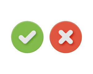 Fototapeta premium 3d icon of green check mark and red cross mark isolated on transparent background
