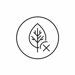 Obraz premium Prohibition of allergens shown with leaf icon encircled. Allergens represented by leaf icon with crossed symbol for no allergens, demonstrating restriction.