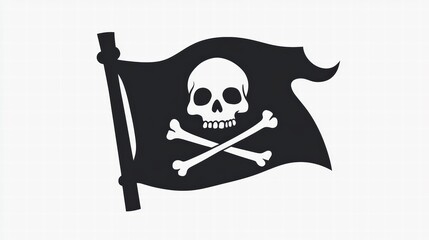 Black Pirate Flag White Skull Crossbones Flagpole White Background Pirate Symbol