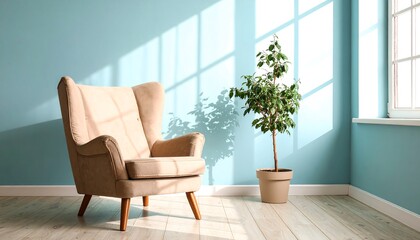Light-filled room with armchair and plant