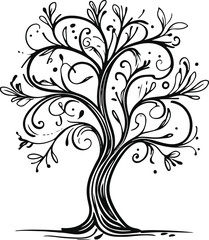 Decorative Doodle Tree Outline Black Line Drawing for Icon and Social Media 1