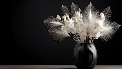 decorative white dried flowers in a black vase