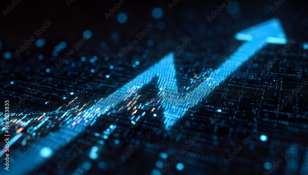 Poster digital growth arrow in data stream visualization