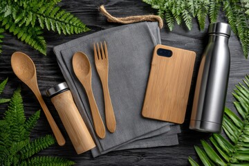 Natural dining essentials highlight eco-friendly lifestyle choices in a serene kitchen setting