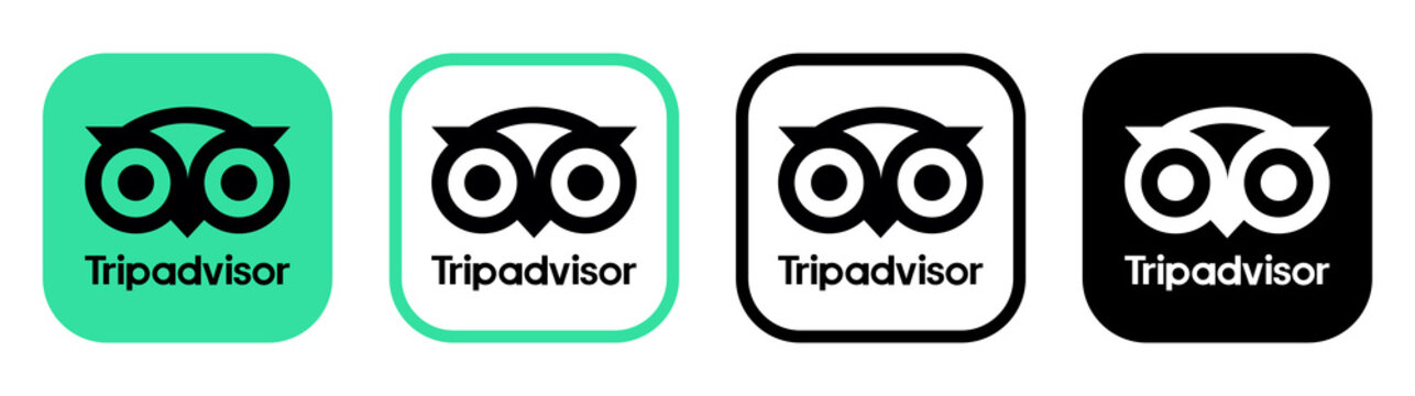 Set of TripAdvisor app icons, isolated on transparent background. High image resolution. Tripadvisor is company that operates online travel agencies, comparison shopping websites