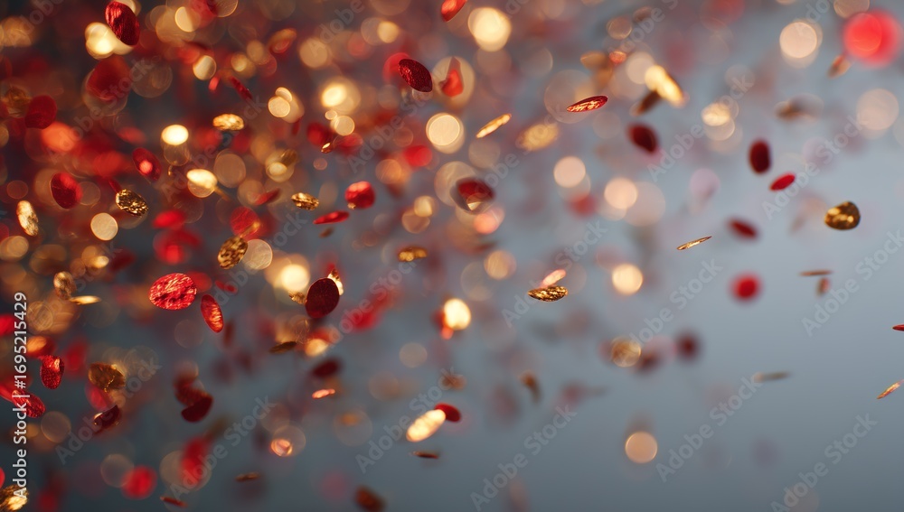 Poster colorful confetti falling with bokeh background