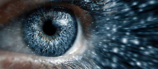 Blur is a concept that represents the future of techology in the field of cybe security with a backgroun of blue eye and an abstrat representation of high seed digital internet It shw