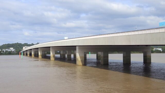 Pont Simone Veil bridge on the Garonne river in Bordeaux, France on a sunny day