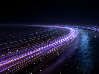 Abstract purple light streaks create a futuristic and dynamic composition