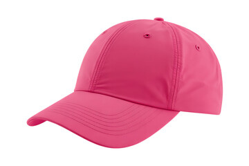 Fototapeta premium Bright pink baseball cap with curved brim and stitched details fashion isolated on a transparent background