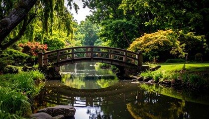 Obraz premium Tranquil Japanese-style garden bridge over water
