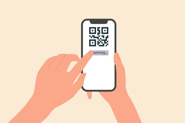 Hand holding smartphone with qr code in screen