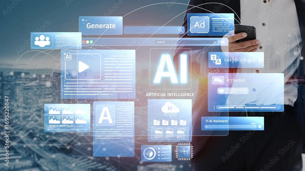 Aufkleber ai assistant brain processor with llm technology, big data, machine learning, generative ai for busi