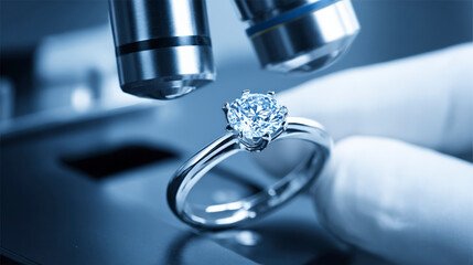 A close up of a diamond ring on a microscope slide