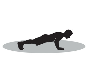 Silhouette of Man Doing Push Up Exercise – Fitness Training Vector Illustration