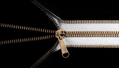 Zippers dividing black and white fabrics