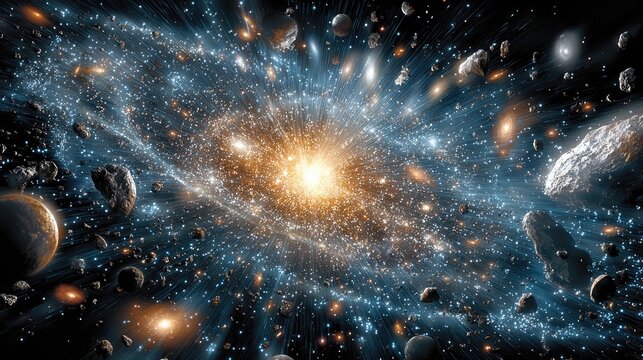 The Big Bang origin: cosmic genesis, stellar emergence, galactic dawn, spatial burst, celestial realm, universal entity, astral sphere, matter surge, nebular core, orbital form, luminous field,