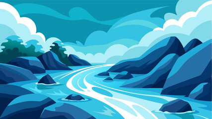 A symphony of movement as the river rushes over rocks creating a mesmerizing dance of water and air.