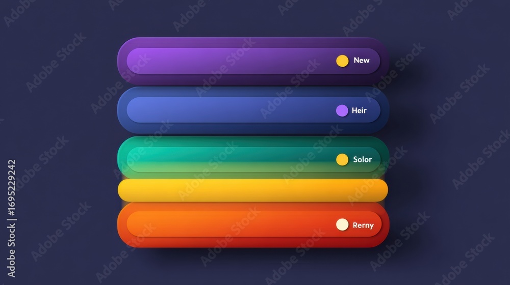Poster colorful user interface buttons arranged horizontally with labels for interactive features in a digi