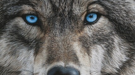 Detailed close up portrait of wolf with icy blue eyes sharp fur textures and intense gaze dramatic wildlife realism