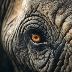 Extreme close up of African elephant eye textured wrinkled skin in sharp clarity realistic wildlife macro detail