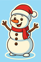 Cute Cartoon Snowman with Santa Hat and Scarf