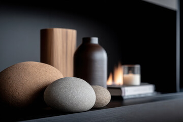 modern living room featuring sleek fireplace with augmented digital logs exuding warmth