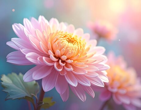 Delicate pink chrysanthemum close-up