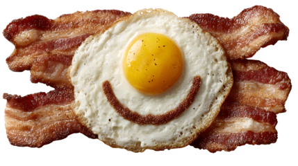 Bacon and egg smiley face isolated on transparent background