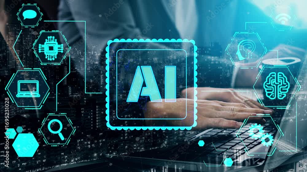 Aufkleber ai assistant brain processor with llm technology, big data, machine learning, generative ai for busi