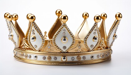 isolated white background golden and white crown with shiny dots elegant party accessory for celebration or birthday theme
