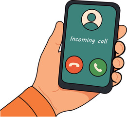 Incoming phone call on smartphone &ndash; hand holding mobile device communication illustration