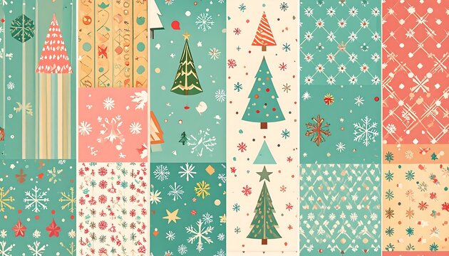 Festive Christmas patchwork design with repeating patterns