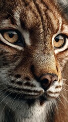 Hyper detailed close up of lynx face with tufted ears whiskers and piercing eyes in lifelike clarity